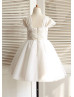 Ivory Lace Tulle Cap Sleeves Champagne Lining Knee Length Flower Girl Dress